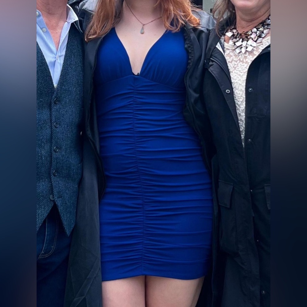 Oh Polly Royal Blue Ruched Mini Dress